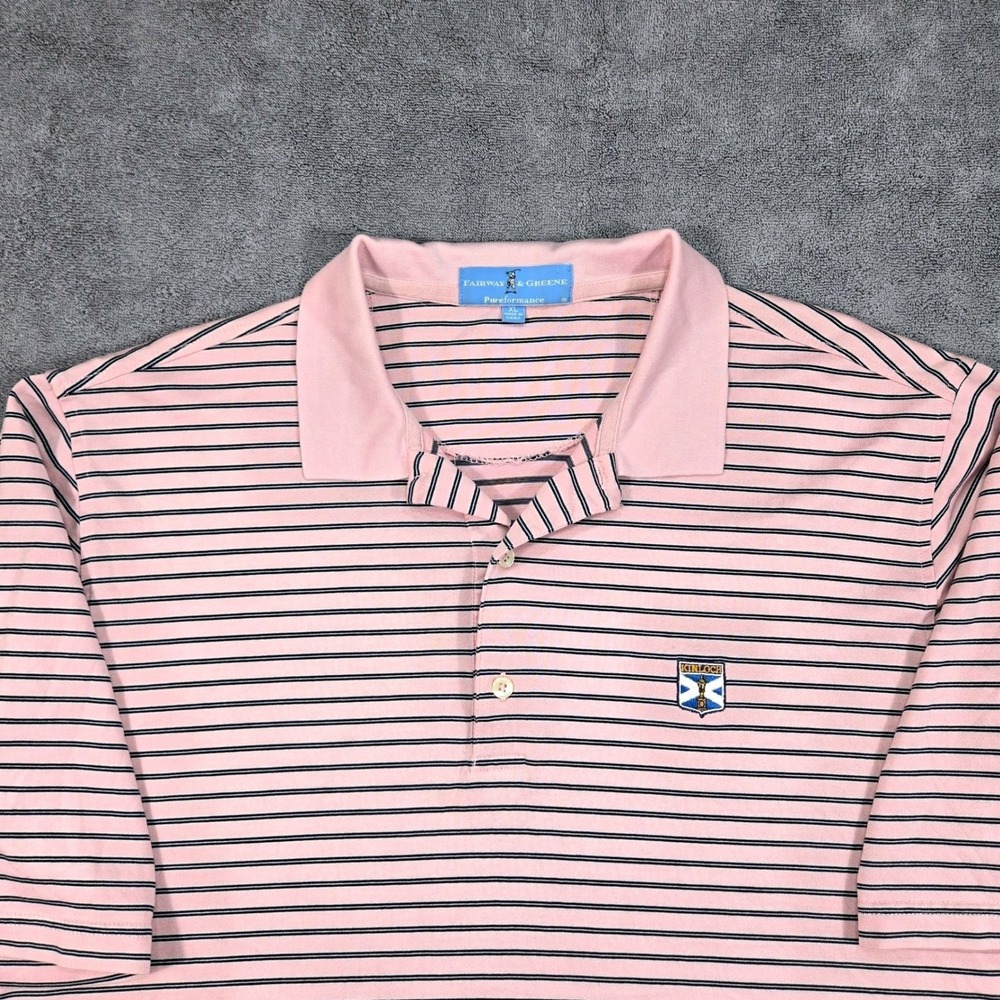 Fairway & Greene Polo Shirt Mens XL Pink Striped Excellent Kinloch Golf Top - Picture 4 of 13